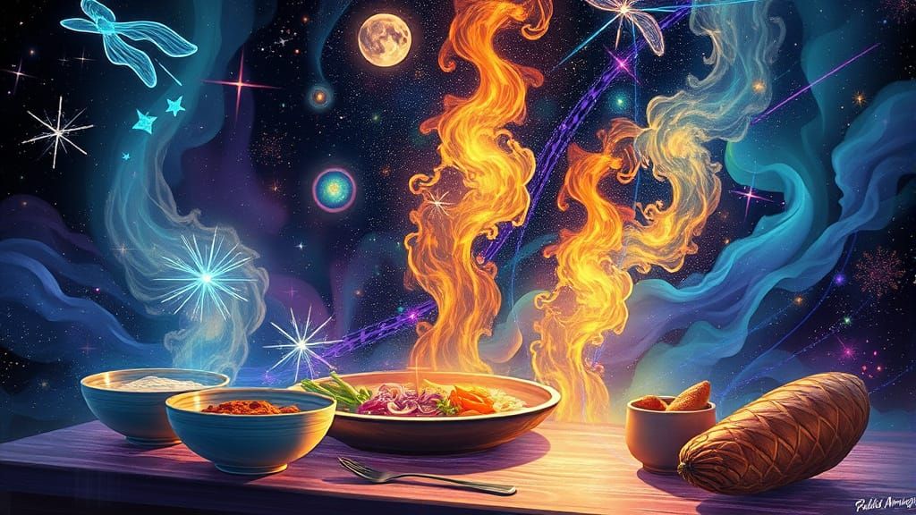 Magical Cuisine Illustration by Pablo Amaringo Style