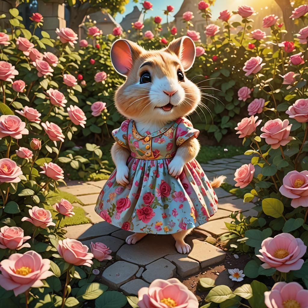 Hamster in Rose Garden: Asterix Cartoon Style