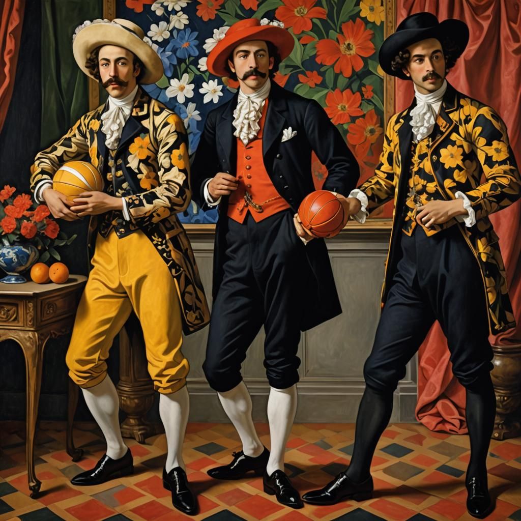 Elegant Ball Players in Baroque Floral Style