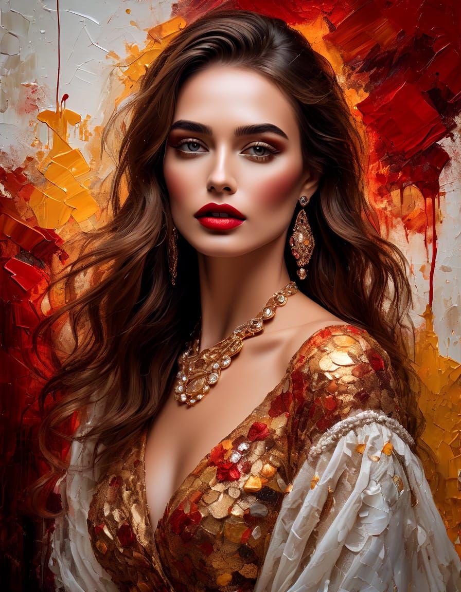 Glamorous Spanish Woman Portrait as Impasto Oil Painting