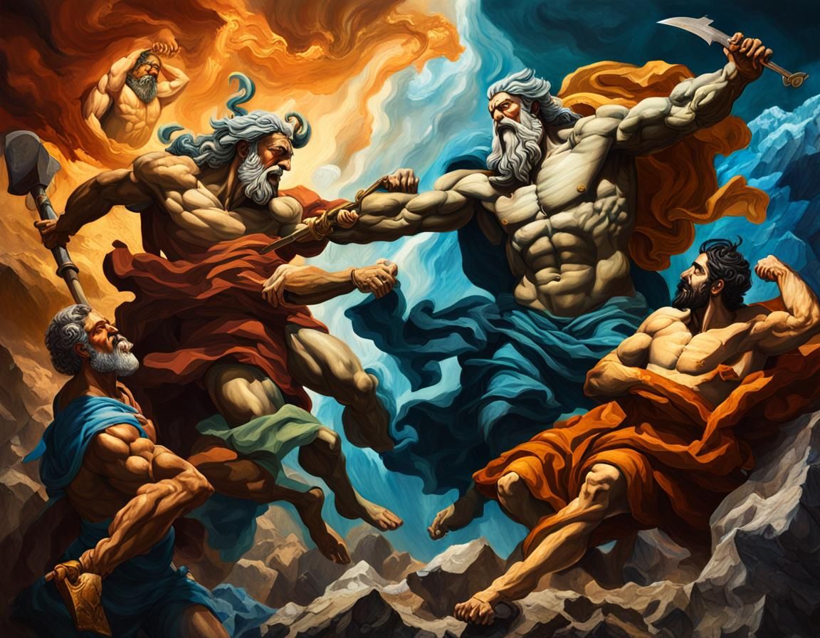 Zeus Battles Cronus on Mount Olympus: Renaissance Painting