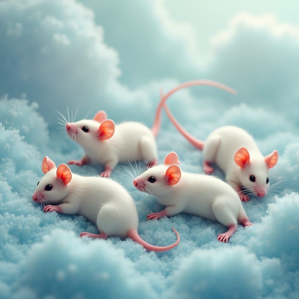 Airbrushed Mice Playing on a Fuzzy Blue Background