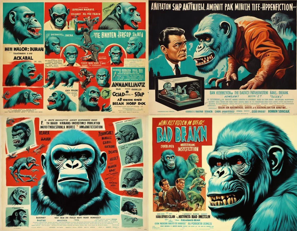 Retro Movie Poster: Turquoise Ape Brain Inspection