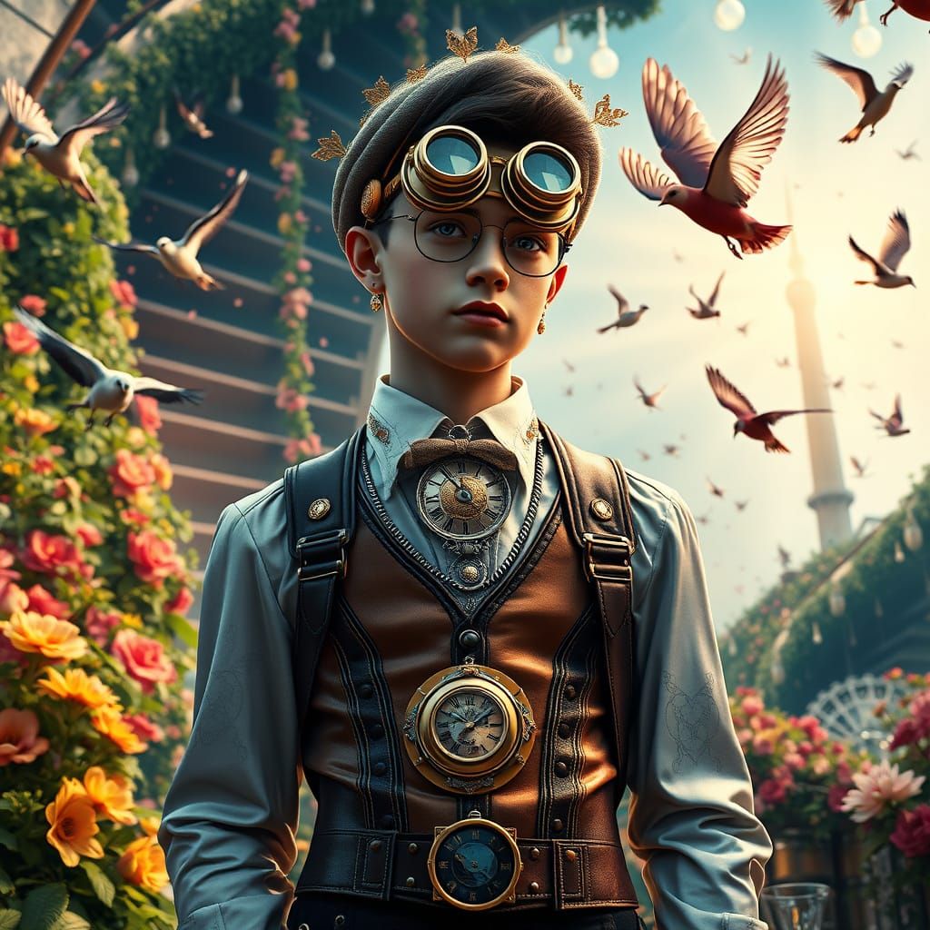 Steampunk Dandy in Whimsical Carnival Scene