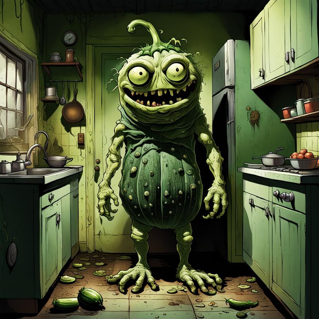 Courgette Monster in Eerie Kitchen: Comic Book Art