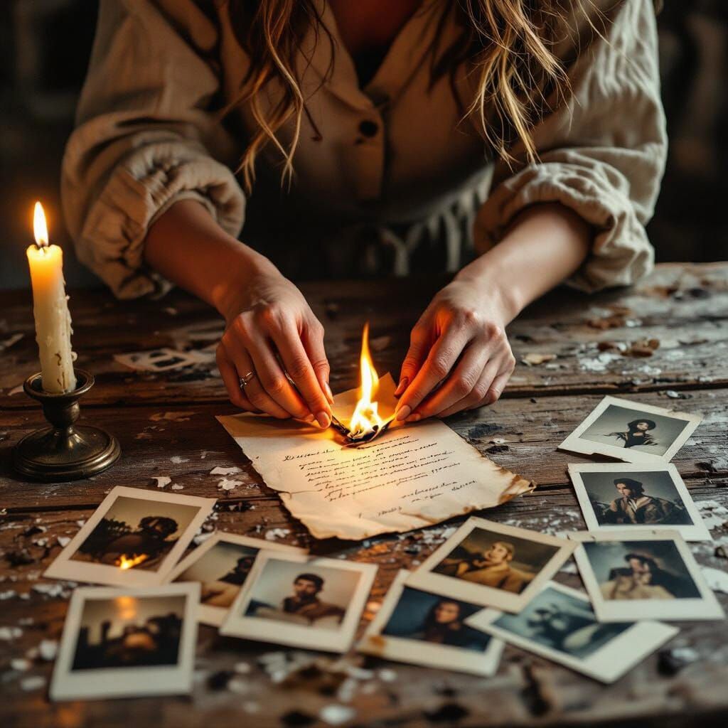 Reaching for a Burning Letter in Warm Light