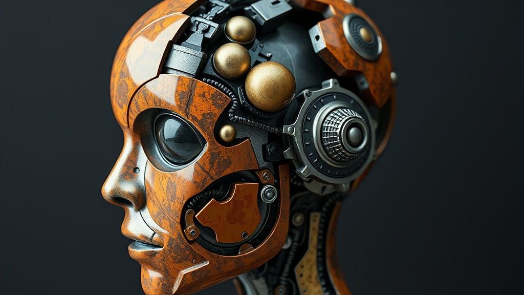 Surreal Futuristic Sculpture of Fragmented Mechanical Head i...