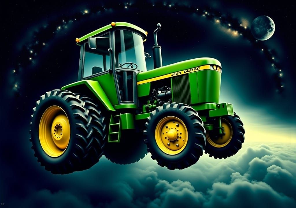 John Deere Tractor Soaring Through Space