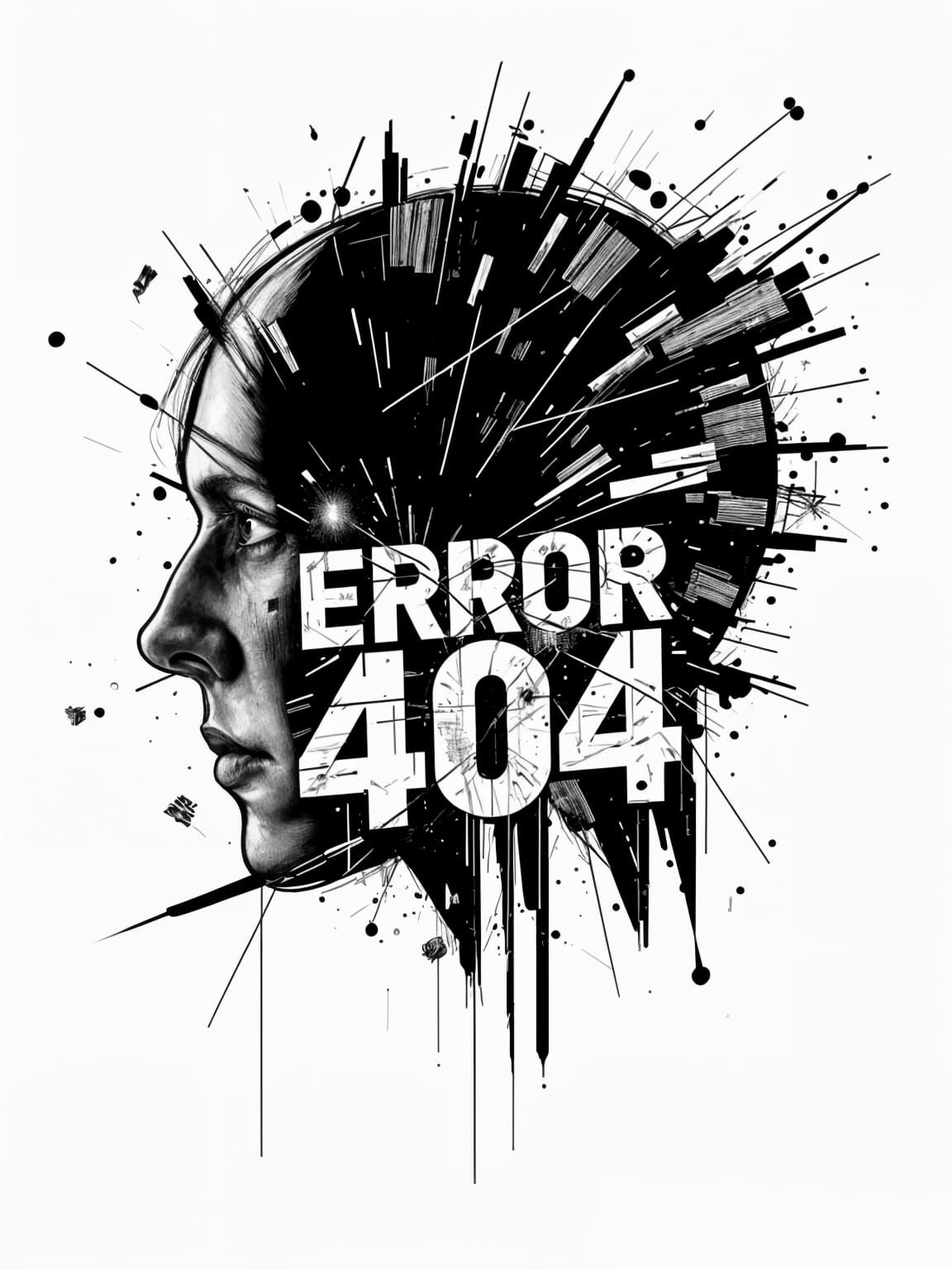 Glitch Art Portrait of a Head with Error Typography
