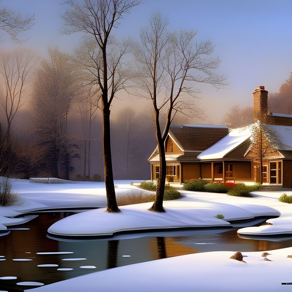 Winter Scene Painting in Impressionistic Style