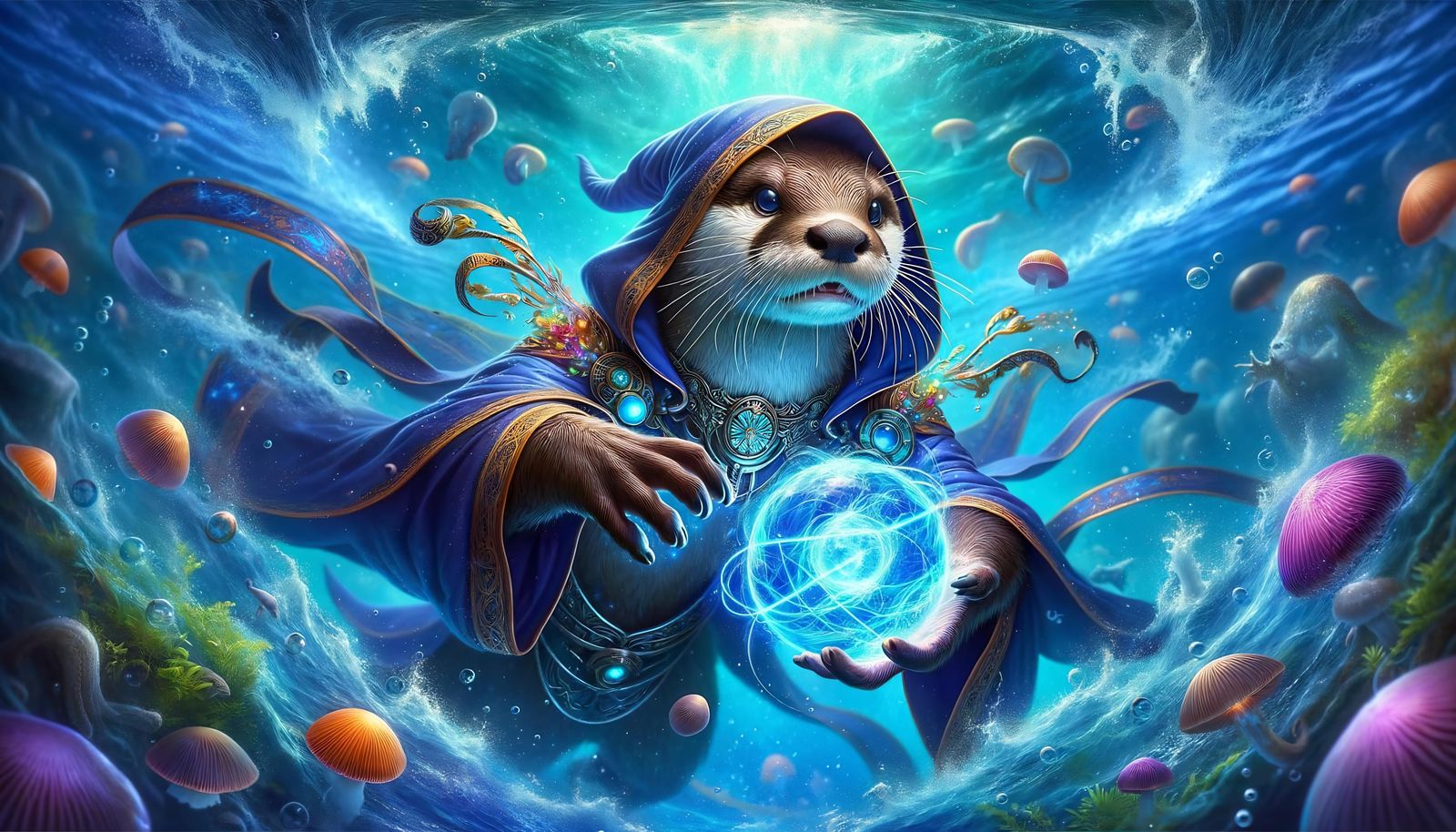 Underwater Otter Wizard Casting a Spell