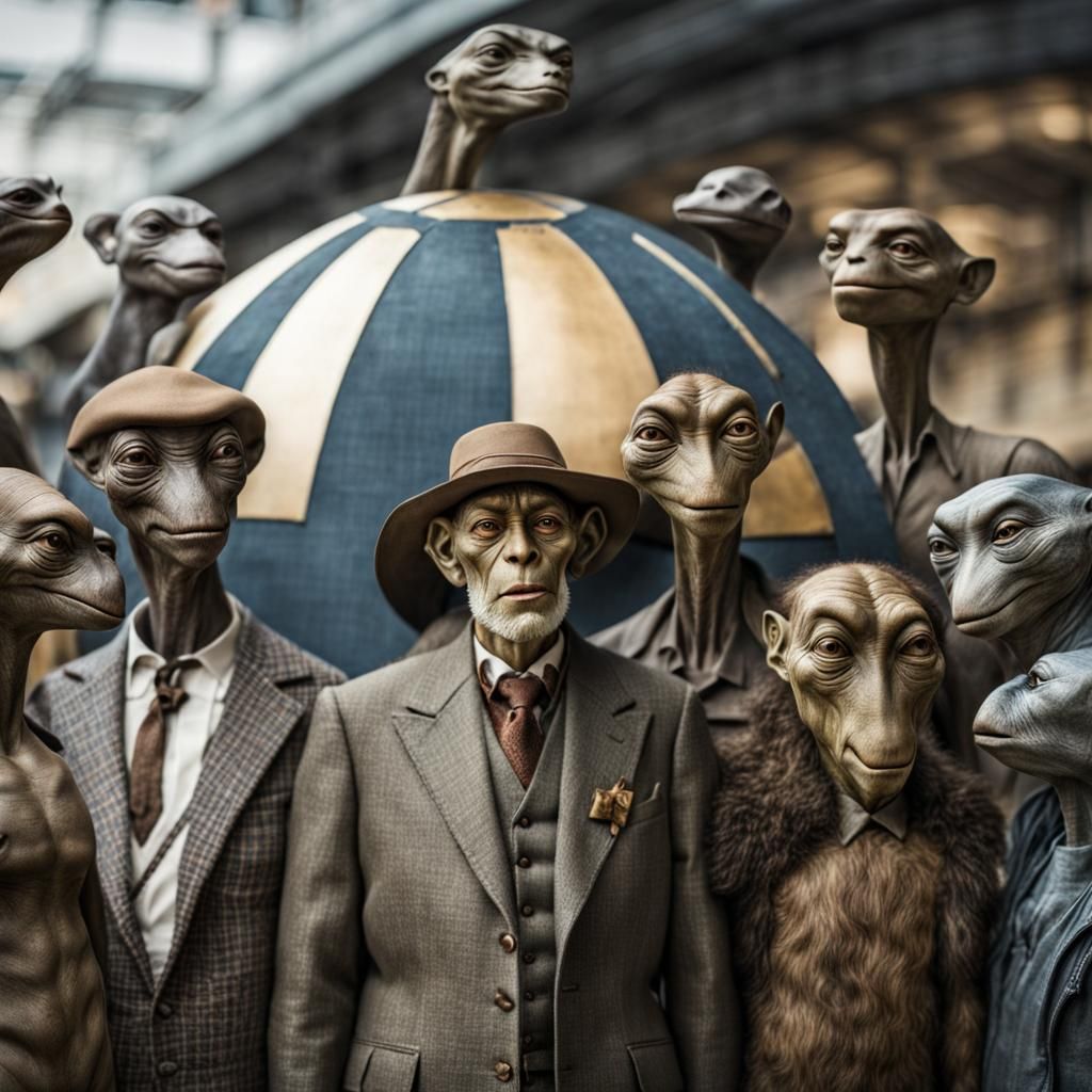 Surreal Restaurant Scene with Exotic Aliens, Detailed Photog...