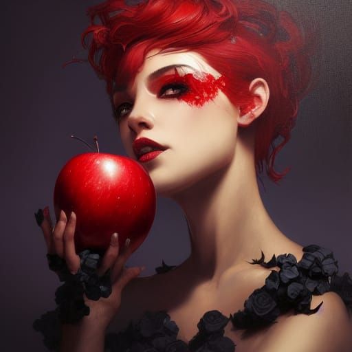 Hyperrealistic Red Apple with Thorns and Roses