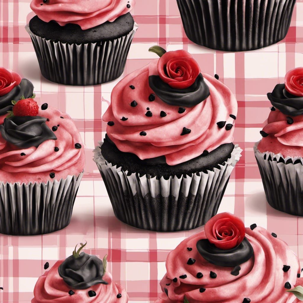 Black and Red Design with Roses and Cupcakes