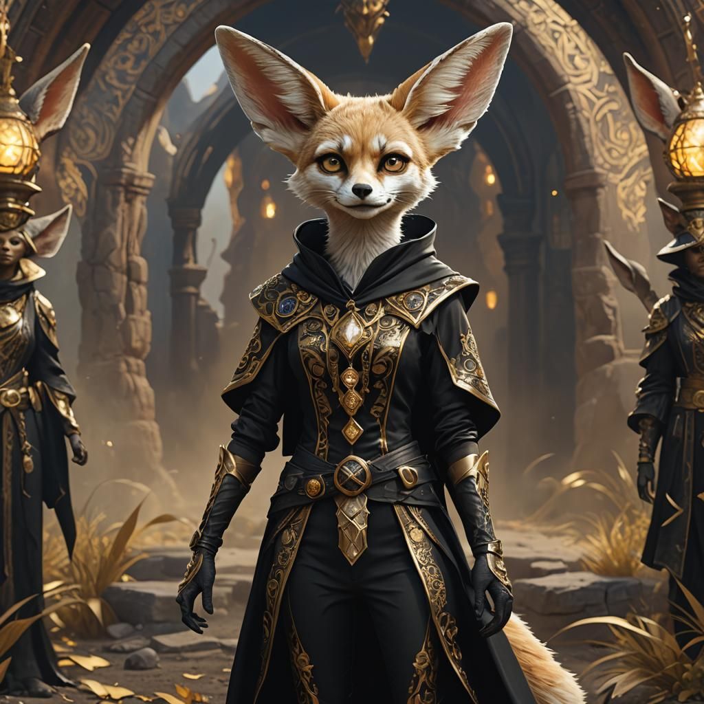 Anthropomorphic Fennec Fox Sorcerer in Detailed Matte Painti...