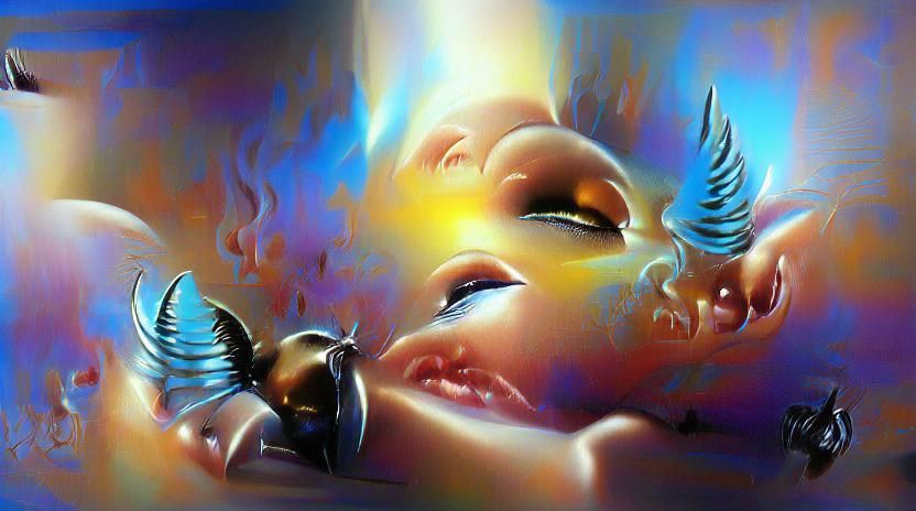 Cherub Baby in Iridescent Abstract Landscape