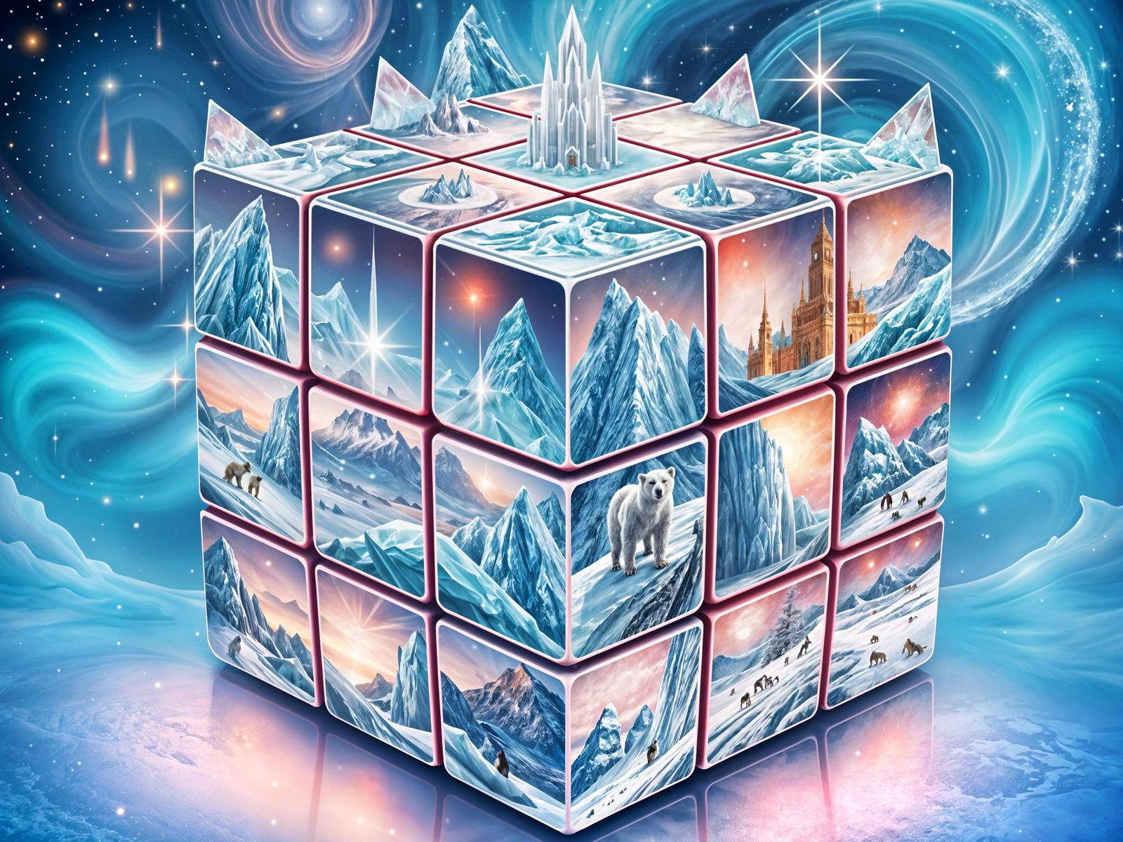 Surreal Winter Wonderland Rubik's Cube in Pastel Hues