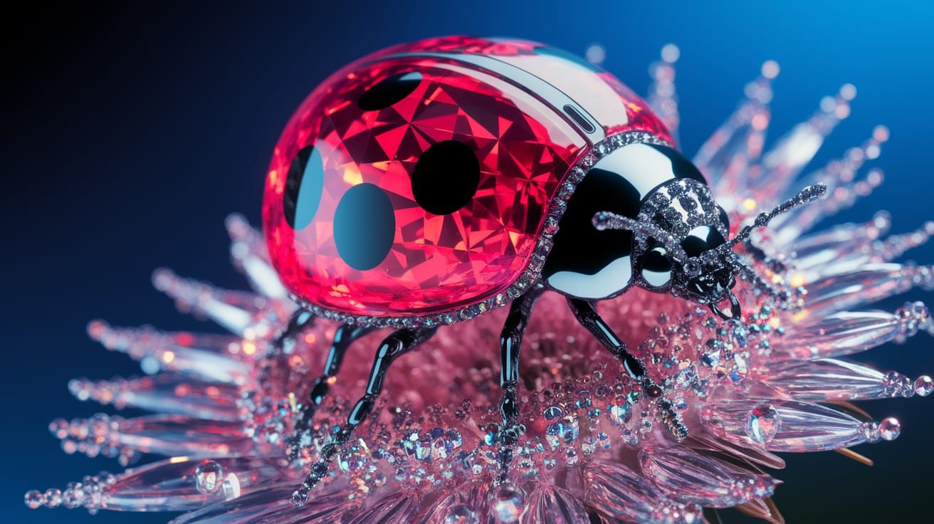 Glowing Crystal Ladybug on Jewel-Like Flower