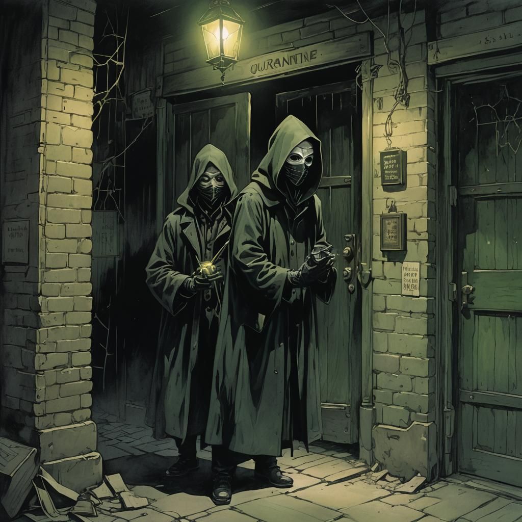 Gothic Quarantine Guardian in Dark Fantasy Illustration