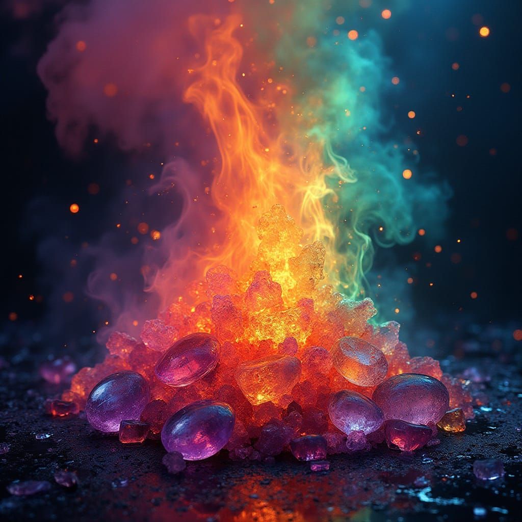 Iridescent Gemstone Inferno in Vibrant Hues