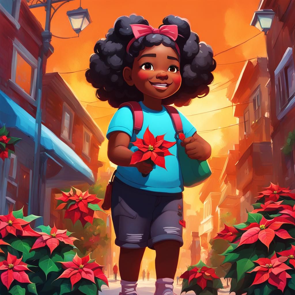 Girl Brings Poinsettias to Seniors in Vibrant Graffiti Style