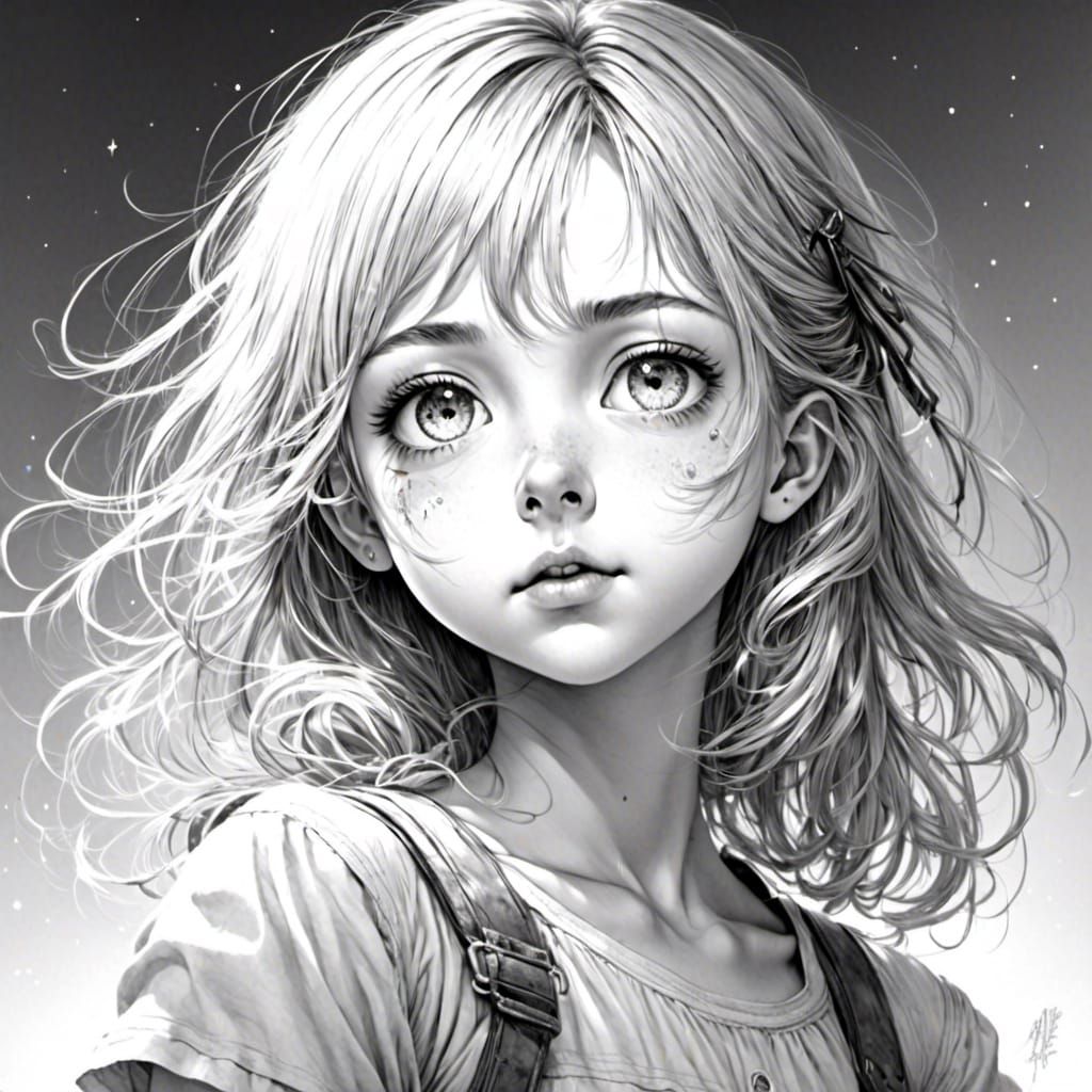 Monochrome Pencil Portrait of a Young Girl