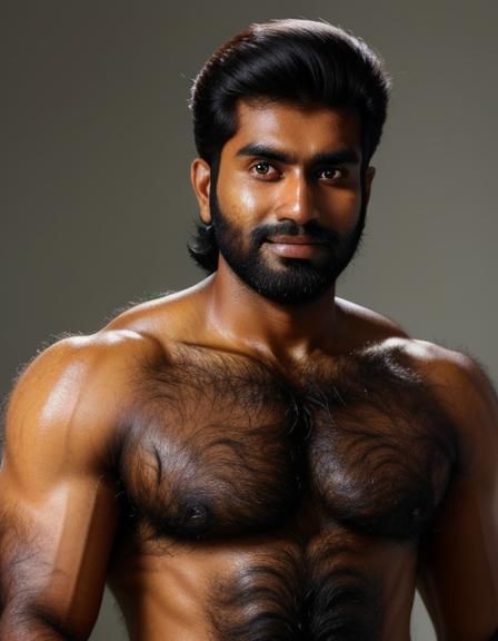 Hairy South Asian Male Portrait in Realistic Style