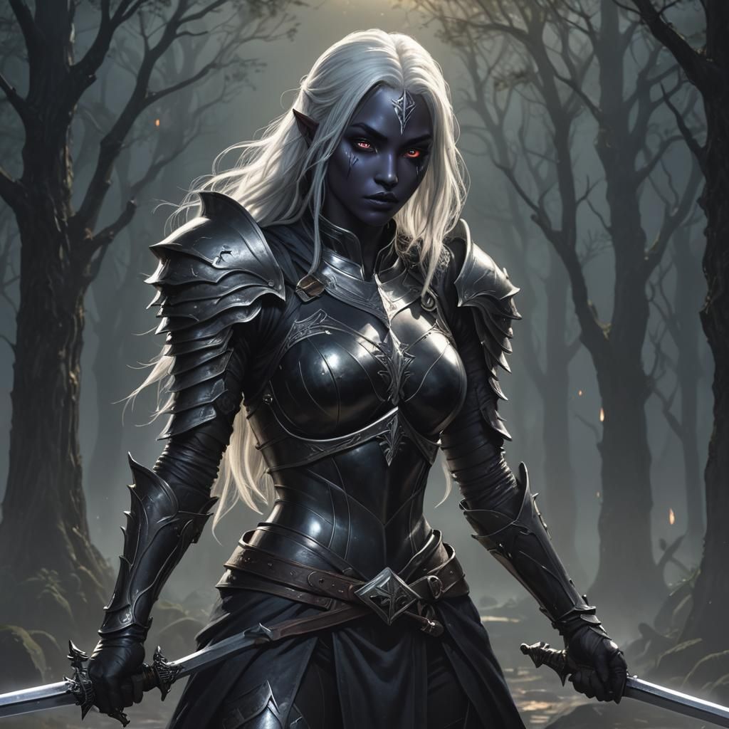 Drow Warrior in Dark Armor Concept Art