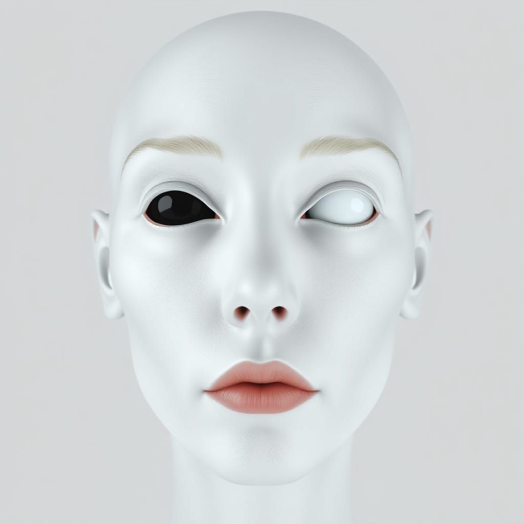 Ethereal Face Portrait with Topographic Skin and Void Eyes