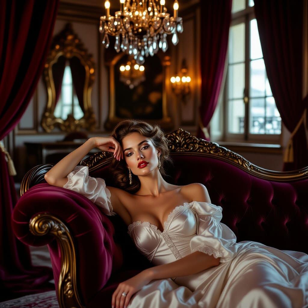 Glamour photography of a breathtaking French woman, with a s...