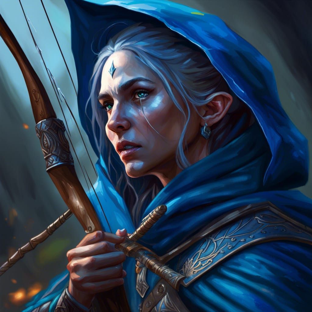 Elven Woman Threatens Bandits with Bow: Hyperrealistic Art
