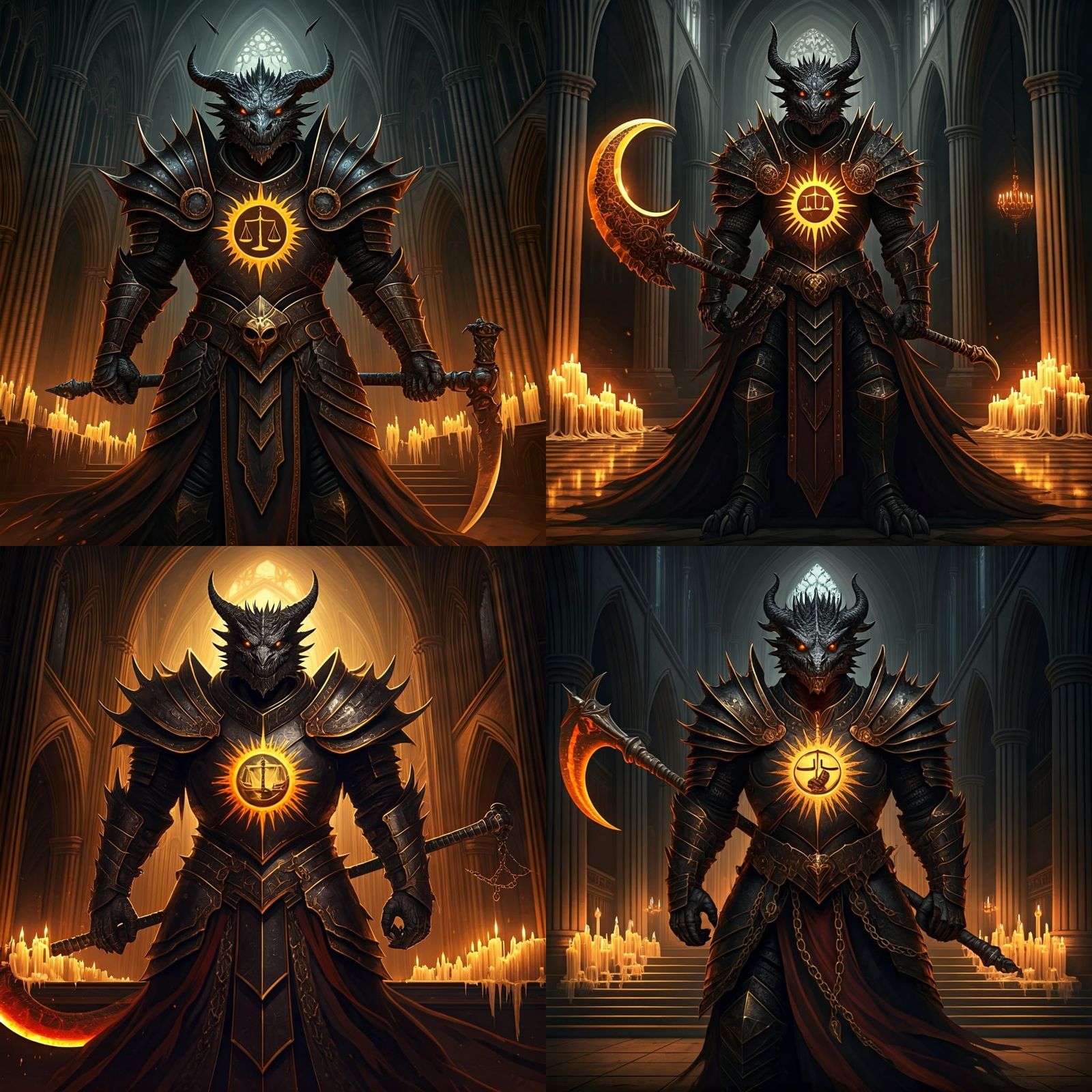 Dragonborn Death Cleric in Gothic Cathedral