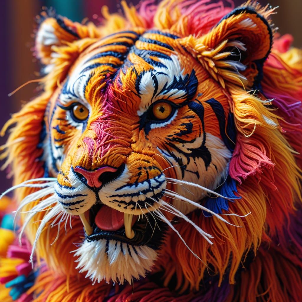 Fauvist Tiger Embroidery in Vibrant Colors