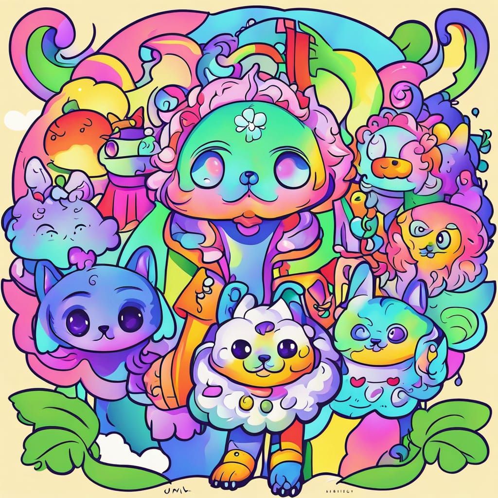 Surreal Anime-Style Dog-Flower Hybrid in Vibrant Colors