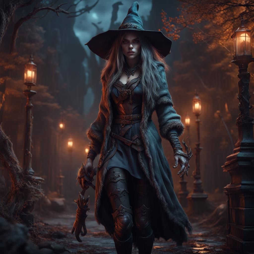 Detailed Witch Werewolf Girl in Fantasy Art Style