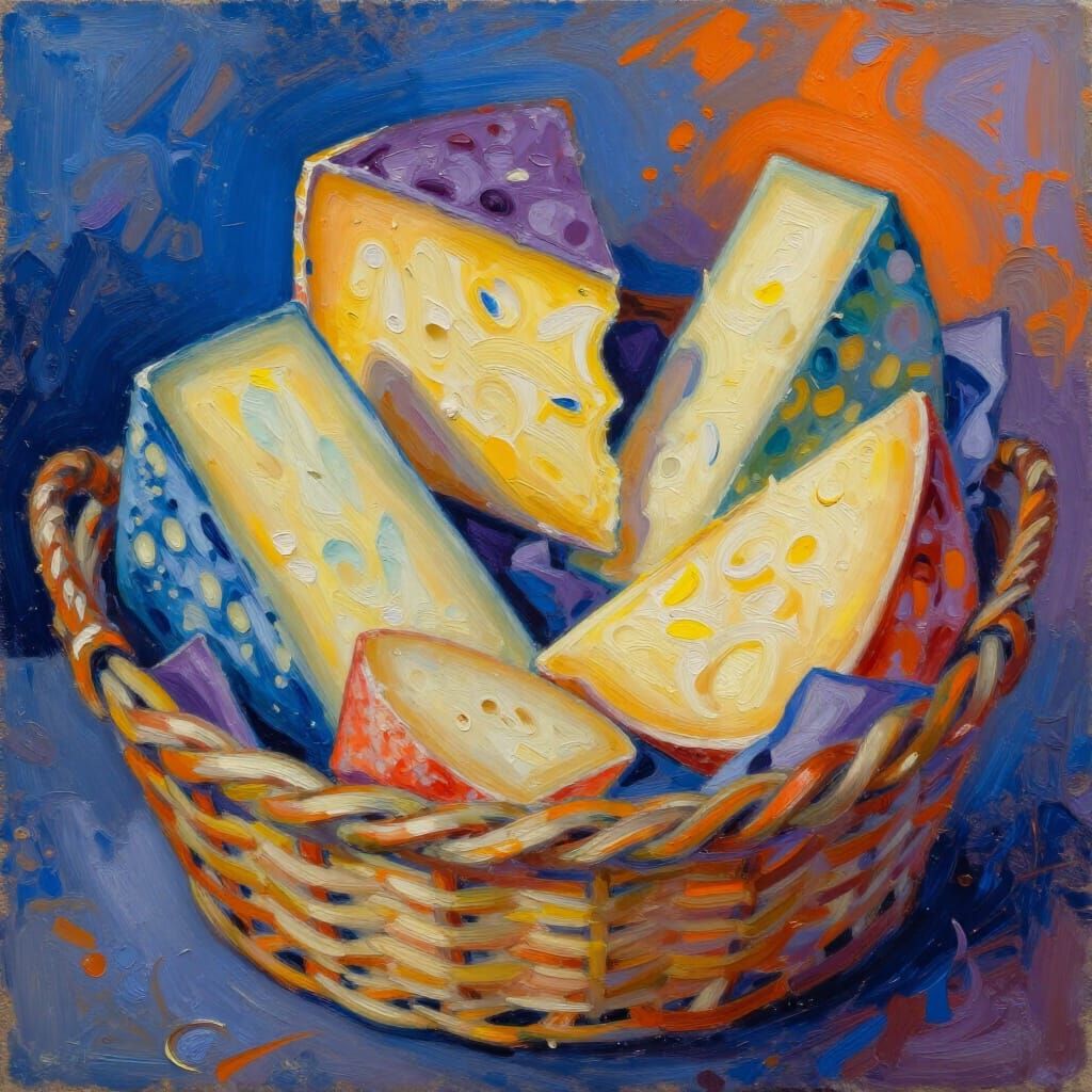 Abstract Cheese Basket Impasto Oil Painting