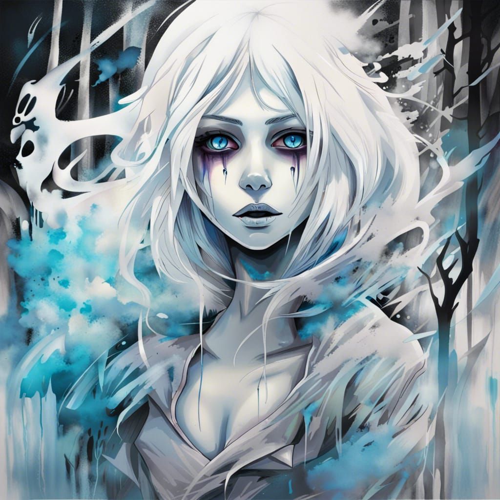 Anime-Style Translucent Ghost in Gothic Forest