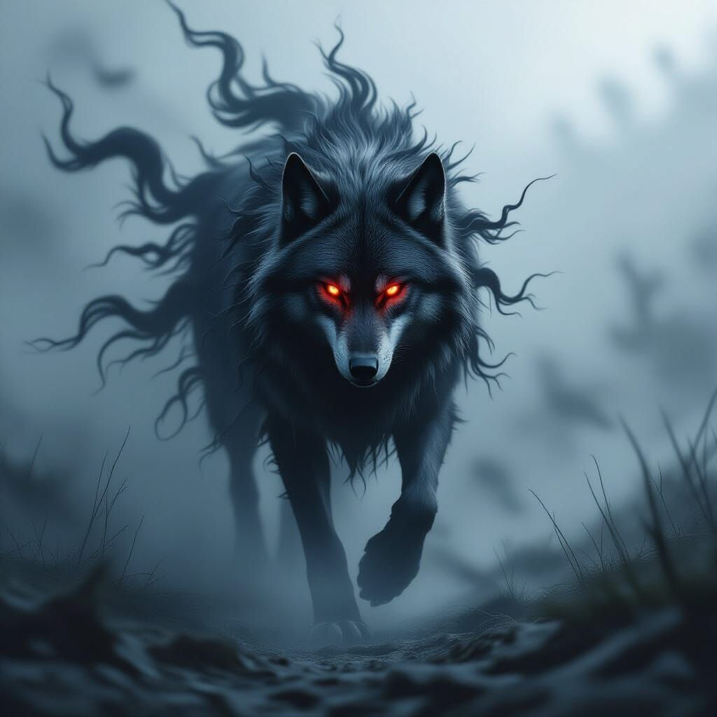 Shadow Wolf in Gothic Fantasy Realm