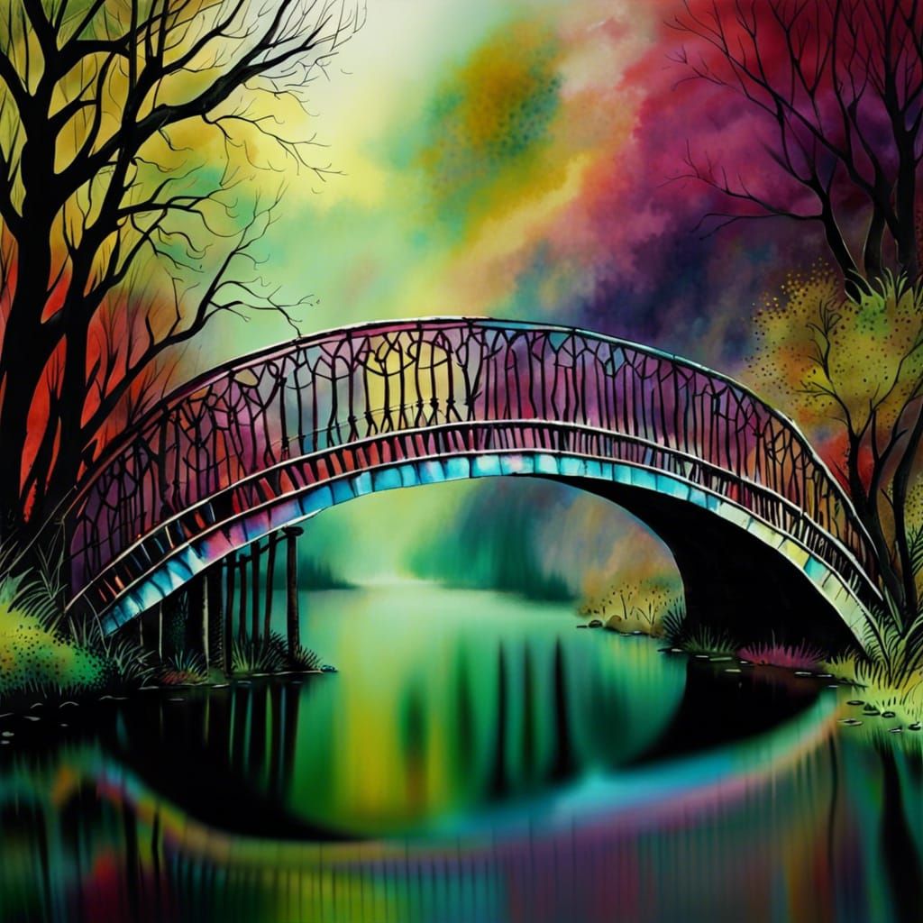 Iron Bridge UK in Surreal Watercolour Style