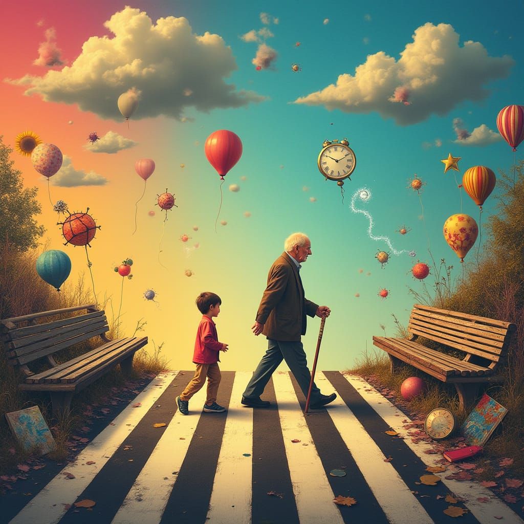 Surreal Dreamlike Zebra Crossing Connects Youth and Maturity...