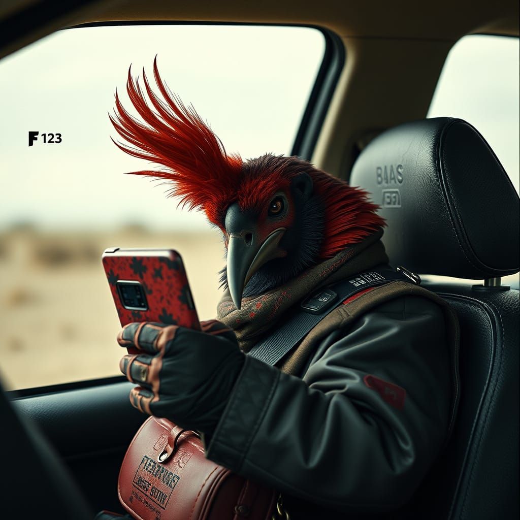 Vulture on ATM in Dystopian Post-Apocalyptic Scene