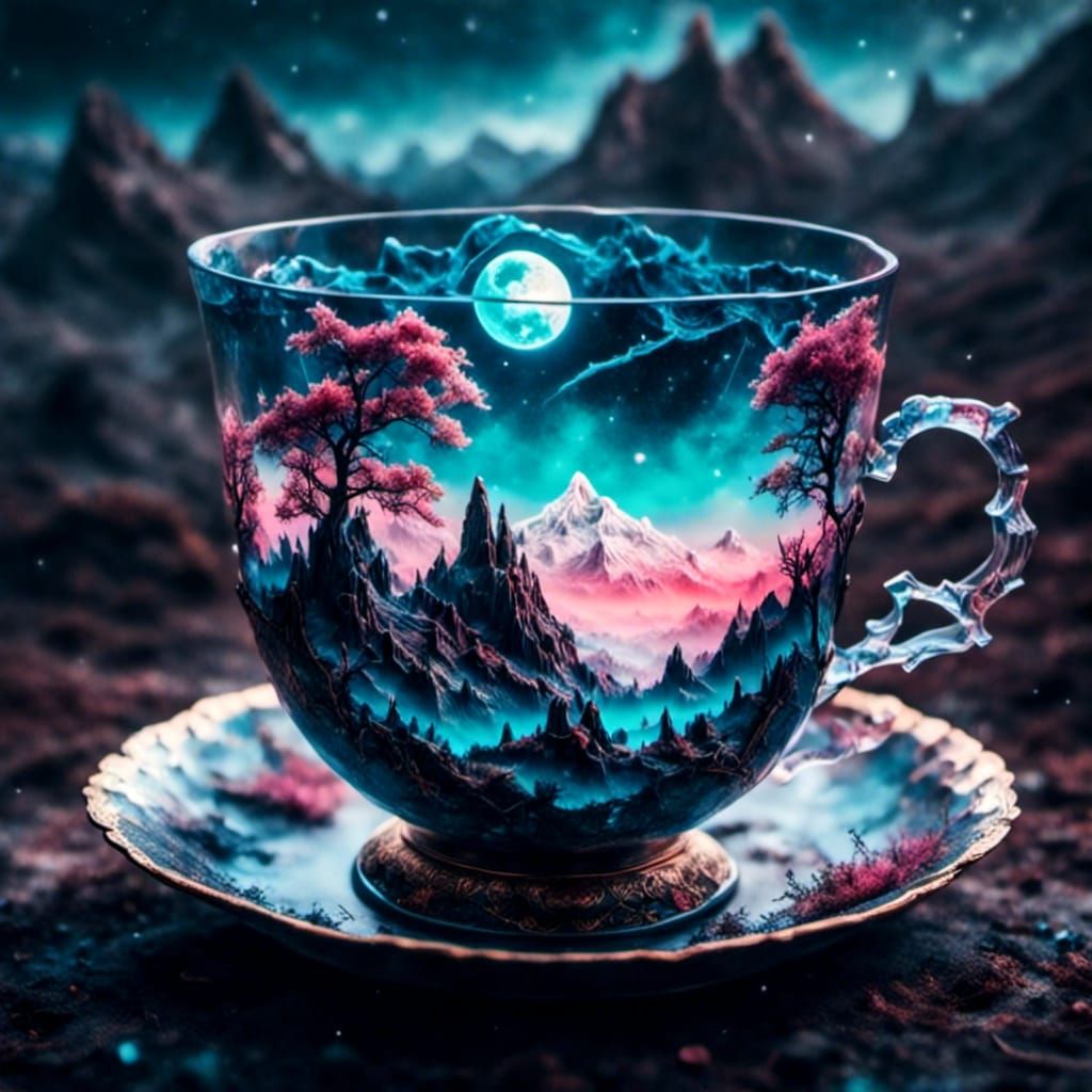 Crystal Teacup Reflecting Moonlight