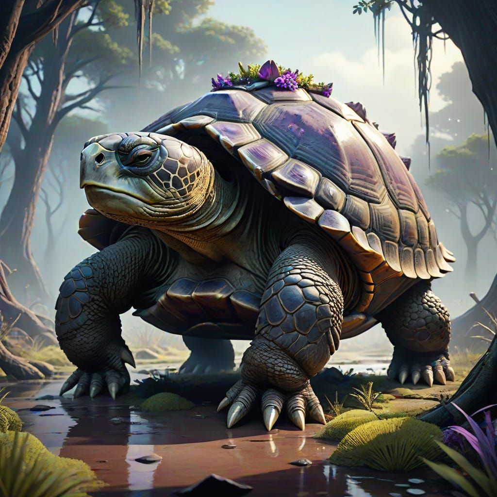 Ancient Grey Tortoise Majestically Rules Over Mysterious Swa...