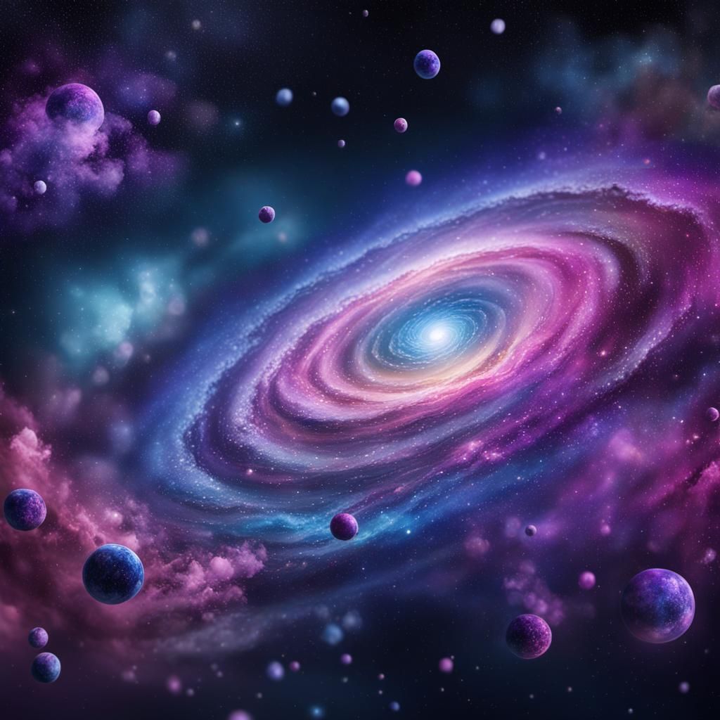 Vibrant Galaxy with Space Bokeh: Digital Painting