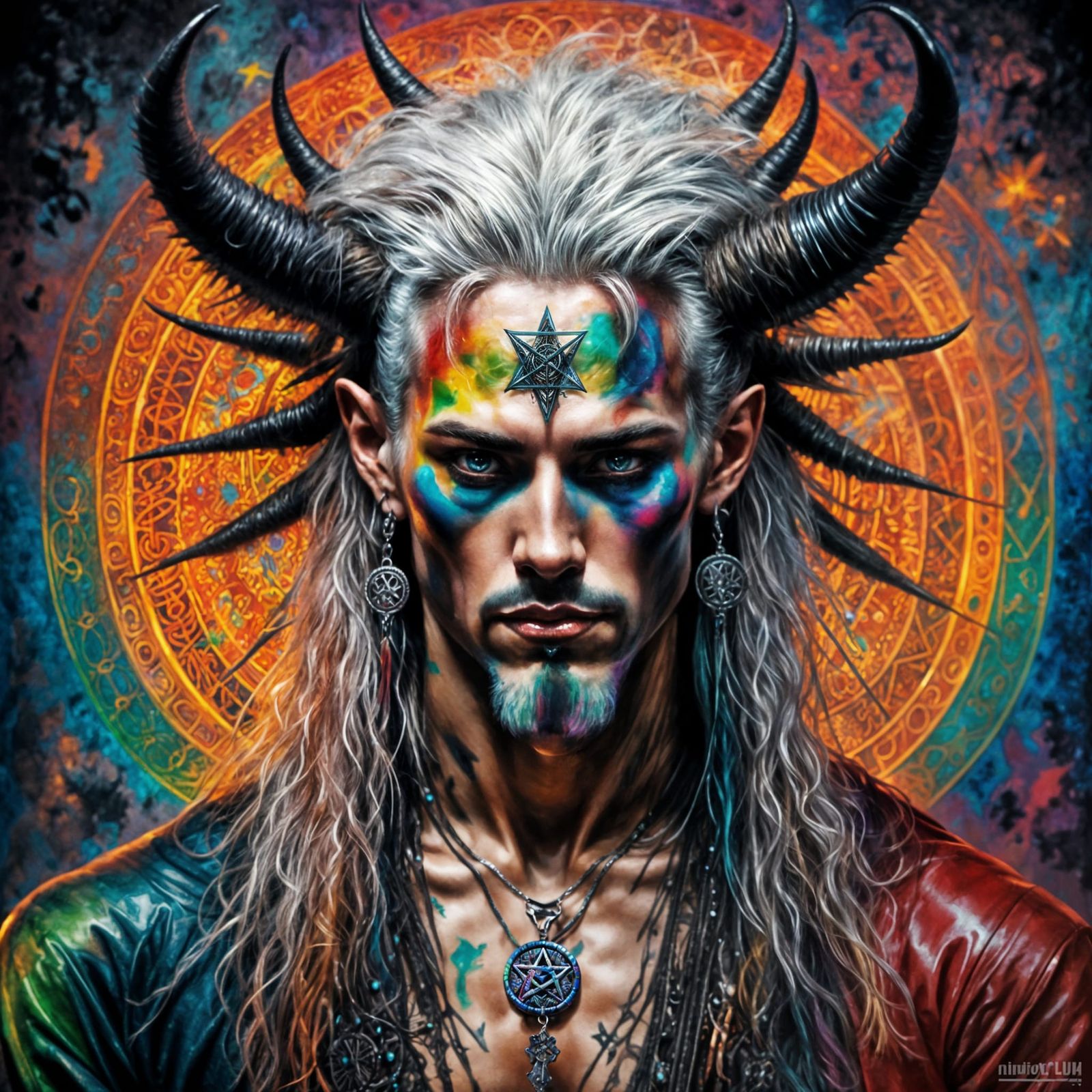 Rainbow Metalhead Demon in Oil Painting Style