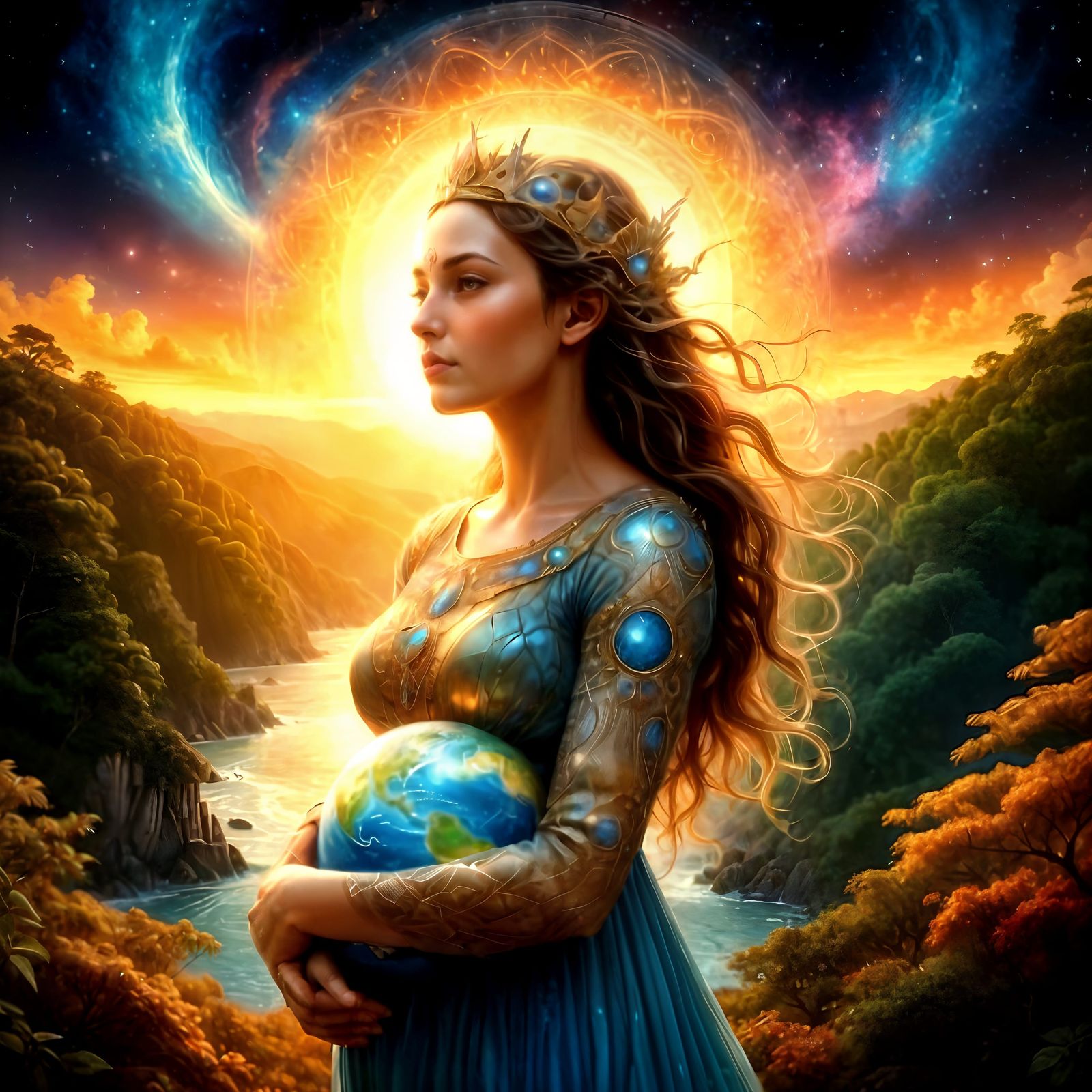Serene Mother Goddess Nurtures the Earth in Hyperrealistic F...