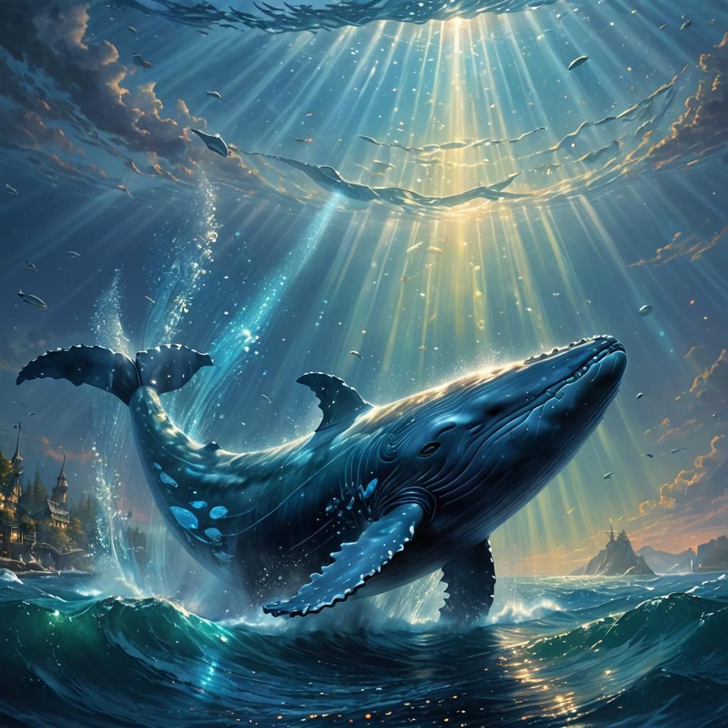 Bioluminescent Whale in Ocean Depth