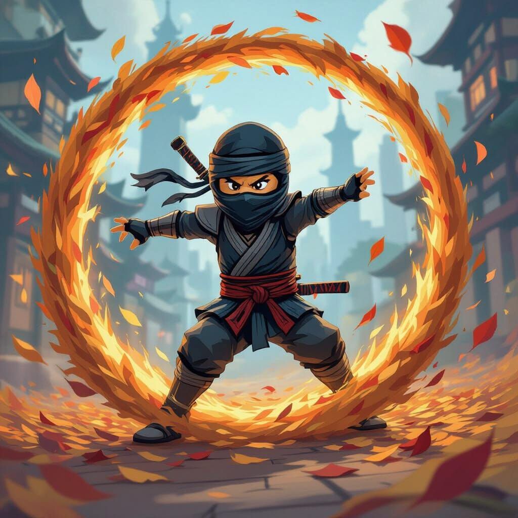 Young Ninja Performs Spinjitzu in Futuristic City