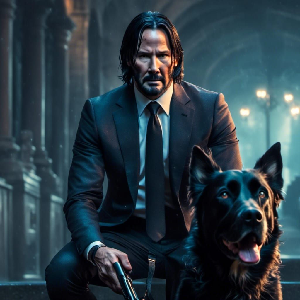 John Wick and his dog <lora:Sparkle:1.0> Morpheus.