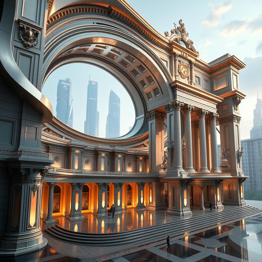 Futuristic Beaux-Arts Architecture with Ethereal Glow